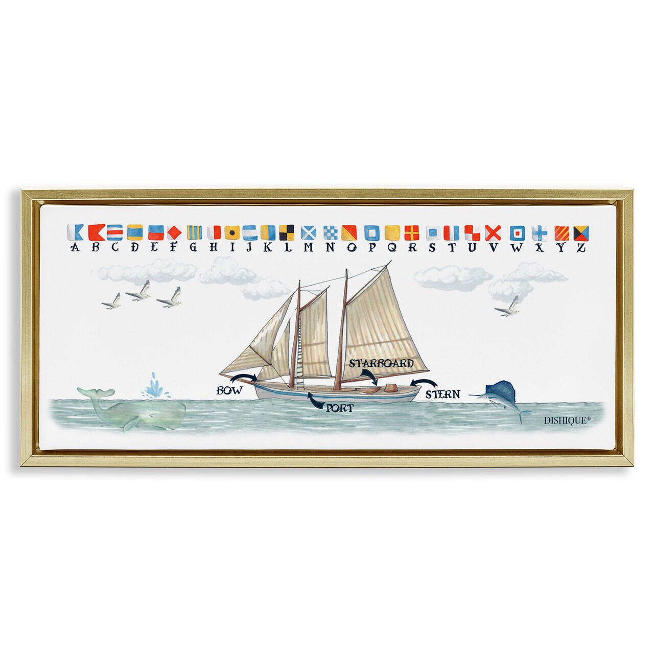 Stupell Industries Nautical Sailing Flags Educational Framed Floater Canvas Wall Art